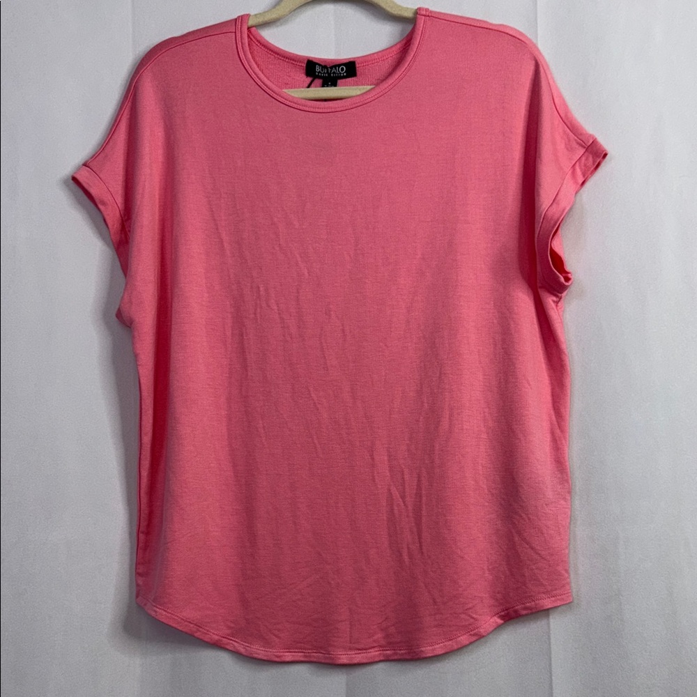 Buffalo David Bitton Pink Relaxed Fit Super Soft French Terry Short Sleeve Top